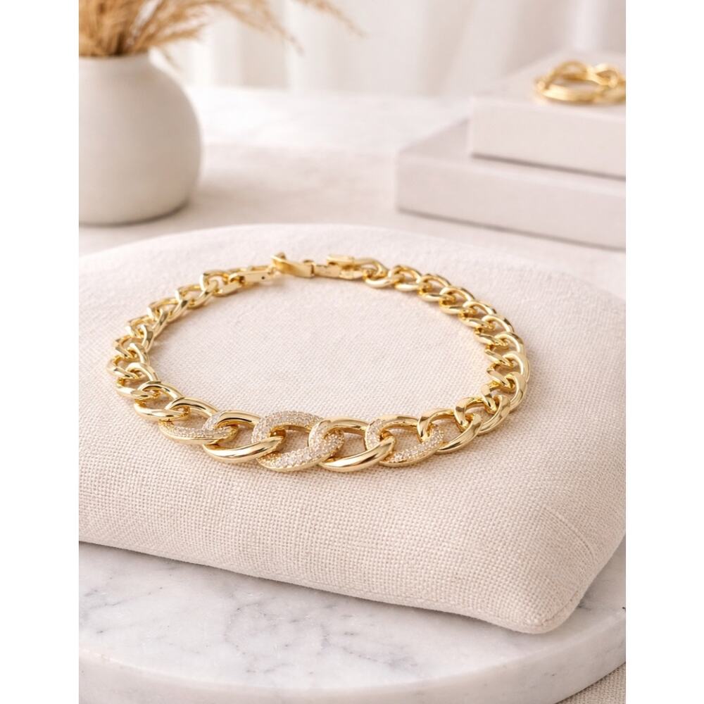 Gold Plated Link CZ Bracelet New